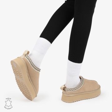 PAPUCI DAMA TIP UG din PIELE NATURALA INTOARSA CRL1268 CULOARE: BEJ - Img 5
