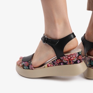 Sandale dama din Piele Ecologica cu Imprimeu Floral CRL0813 - Img 4