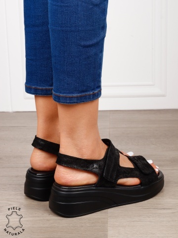 Sandale damă din piele naturală cu inchidere scai CRL1652 NEGRU - Img 3