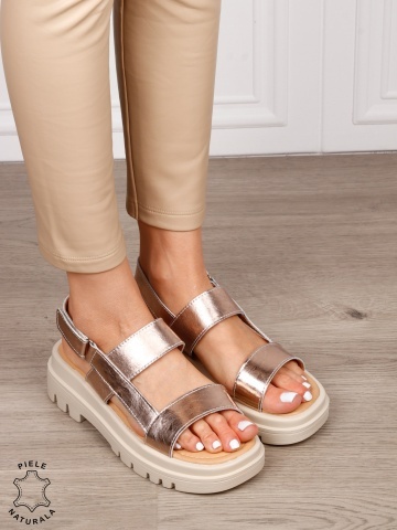 Sandale damă din piele naturală model casual chic CRL1654 CHAMPAGNE - Img 2