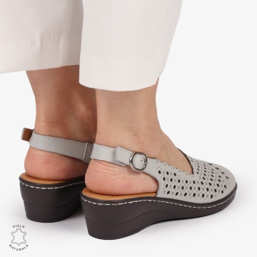 Sandale DAMA DIN PIELE NATURALA SI STIL AJURAT CRL1408 GRI - Img 2