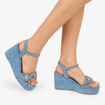 SANDALE dama Piele ECOLOGICA STRASURI SI PIETRE CRL1012 Culoare: ALBASTRU - Img 3