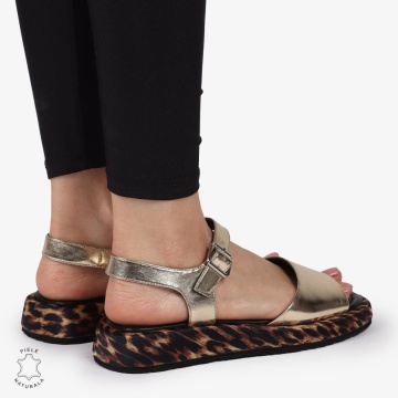 SANDALE DAMA PIELE NATURALA CU TALPA IMPRIMEU LEOPARD CRL1262 AURIU - Img 4