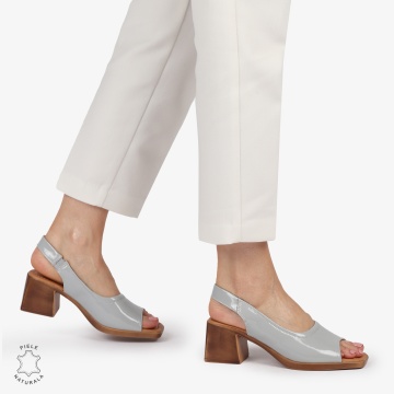 Sandale elegante din piele naturală CU CATARAMA MODEL CLASIC CRL1403 GRI