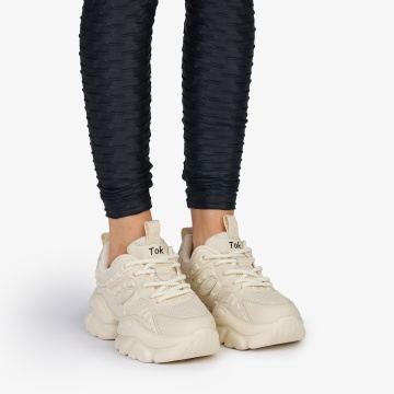 SNEAKERS din PIELE ECOLOGICA SI TEXTIL CRL1038 CULOARE: BEJ - Img 2
