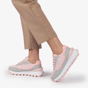 SNEAKERS din PIELE ECOLOGICA SI TEXTIL CRL1514 Roz - Img 2