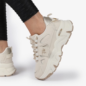 SNEAKERS din PIELE ECOLOGICA SI TEXTIL CRL1515 Beige - Img 3