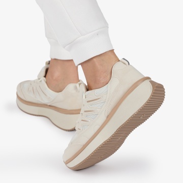 SNEAKERS din PIELE ECOLOGICA SI TEXTIL Multicolor CRL1279 BEJ - Img 2