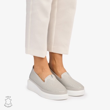Balerini dama din Piele Naturala cu fundita CRL1074 CULOARE: Gri - Img 2