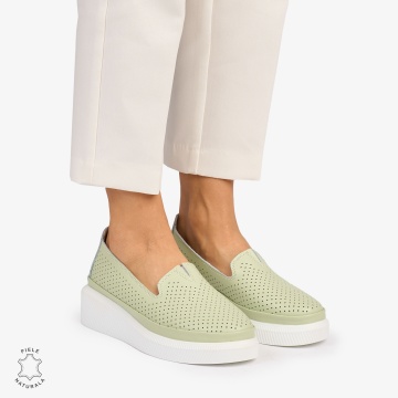 Balerini dama din Piele Naturala cu fundita CRL1074 CULOARE: Verde - Img 2