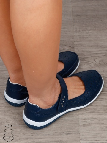 Balerini dama din Piele Naturala cu inchidere velcro CRL1548 BLEUMARIN - Img 3