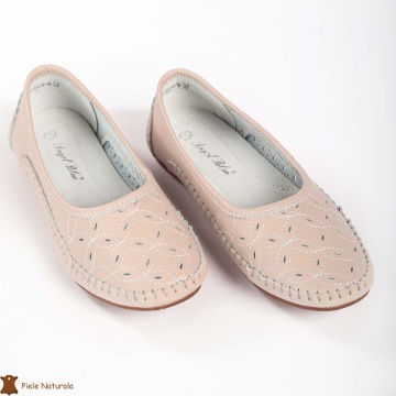 Balerini dama din Piele Naturala cu mici perforatii CRL0180 ROZ - Img 3