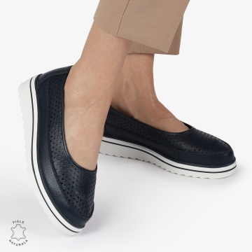 Balerini dama din Piele Naturala cu talpa groasa CRL0172 BLEUMARIN - Img 3