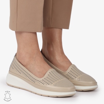 BALERINI dama din Piele naturala PERFORATA SLIP-ON CRL1075 BEJ - Img 3