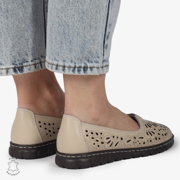BALERINI dama din Piele naturala PERFORATA SLIP-ON CRL1363 BEJ - Img 3