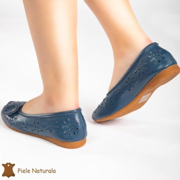 Balerini DAMA perforați CU FLOARE DECORATIVA LATERALA din piele naturala CRL0181 CULOARE: NAVY - Img 2