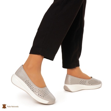 Balerini Dama Piele Naturala Slip-on CRL0076 GRI - Img 2