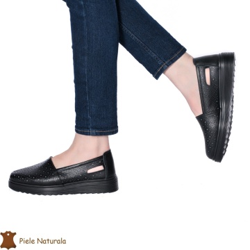 Balerini Perforati Dama Piele naturală CRL0111 NEGRU - Img 2