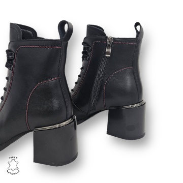 BOTINE DAMA CU TOC GROS din PIELE NATURALA CRL0894 CULOARE:NEGRU-ROSU - Img 4