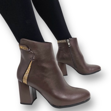 Botine DAMA din PIELE Ecologica cu FERMOAR si Catarama CRL0931 CULOARE: Cafeniu - Img 2