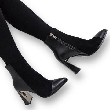 Botine DAMA din PIELE Ecologica cu FERMOAR SI TOC SPECIAL CRL0933 CULOARE: Negru - Img 4