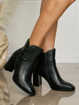 Botine DAMA din PIELE NATURALA CU TOC GROS CRL1503 Negru - Img 2
