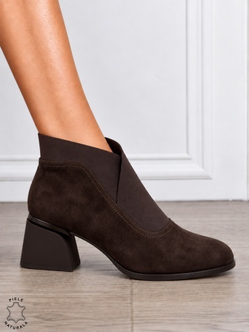 Botine DAMA din PIELE NATURALA INTOASRA CU TOC GROS MIC CRL1853 CAFENIU - Img 2