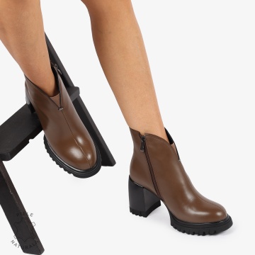 Botine Dama piele naturala cu toc Gros si Talpa Aderenta CRL1236 Khaki - Img 3