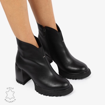 Botine piele naturala cu toc Gros si Talpa Aderenta CRL1236 NEGRU - Img 2