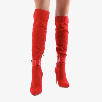 Cizme dama din Piele Ecologica Intoarsa cu detaliu CRL0696 Rosii - Img 5