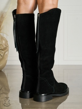 Cizme DAMA din PIELE NATURALA CU toc gros CRL1499 Negru Suede - Img 3