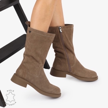 Cizme Damă din Piele Naturală Intoarsa Inalte cu inchidere fermoar CRL1252 Khaki - Img 3