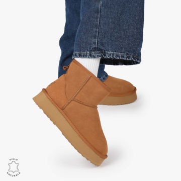 CIZME TIP UG DAMA din PIELE NATURALA INTOARSA CRL0893 CULOARE:CAMEL - Img 2