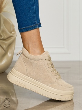 Ghete casual din piele naturală cu talpa solida CRL1510 BEJ - Img 3