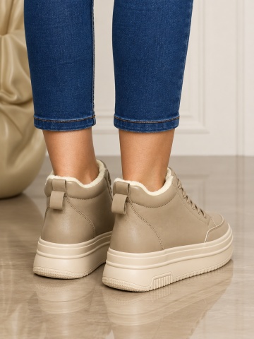 Ghete casual din piele naturală cu talpa solida CRL1510 KHAKI - Img 3