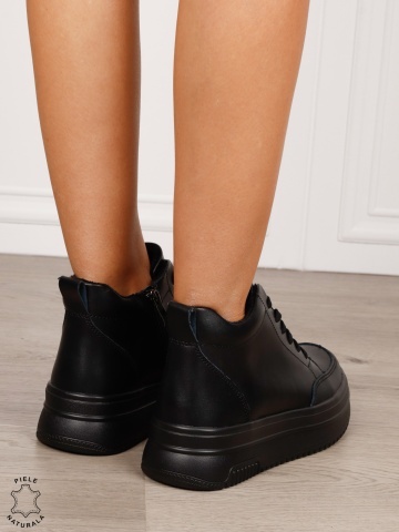 Ghete casual din piele naturală cu talpa solida CRL1510 NEGRU - Img 3