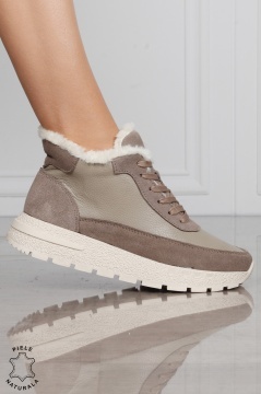 GHETE DAMA din PIELE Naturala Combinata cu Piele intoarsa CRL1523KHAKI - Img 3