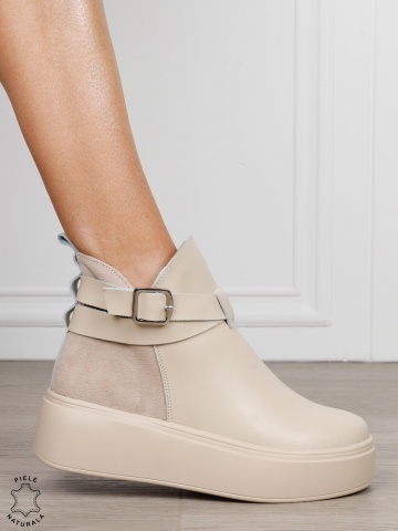 GHETE DAMA din PIELE Naturala cu catarama decorativa CRL1536 BEJ