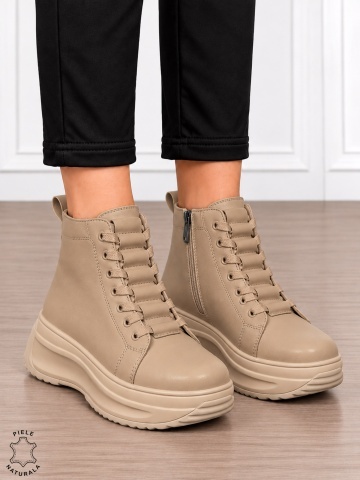 Ghete damă din piele naturală cu design modern și închidere dublă CRL1905 KHAKI