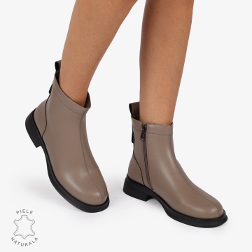 Ghete dama din piele naturală cu fermoar lateral și talpă confortabilă CRL1258 KHAKI - Img 4