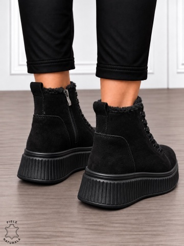 Ghete damă din piele naturală Intoarsa cu finisaj clasic CRL1904 NEGRU - Img 3