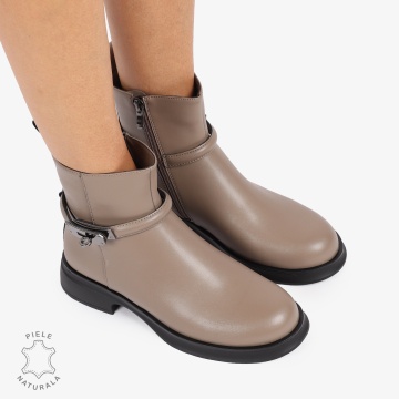 Ghete Dama Piele Naturala cu Cataramă Metalică CRL1241 BEJ - Img 2