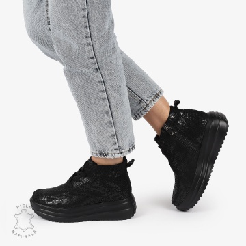 GHETE DAMA piele naturala INTOARSA cu IMPRIMEU SARPE CRL1309 Negru - Img 3