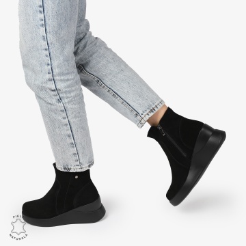Ghete Dama Piele Naturala INTOARSA cu INCHIDERE FERMOAR CRL1297 NEGRU - Img 2