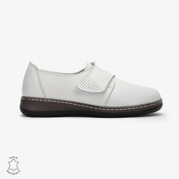 Mocasini dama din Piele naturală CRL0017 Alb - Img 2