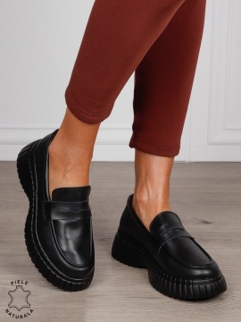 Mocasini dama din Piele Naturala cu talpa inalta CRL1611 NEGRU - Img 2
