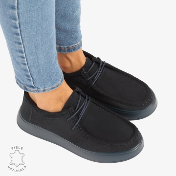 MOCASINI dama din Piele Naturala INTOARSA CU INCHIDERE SIRET CRL1226 NAVY - Img 2