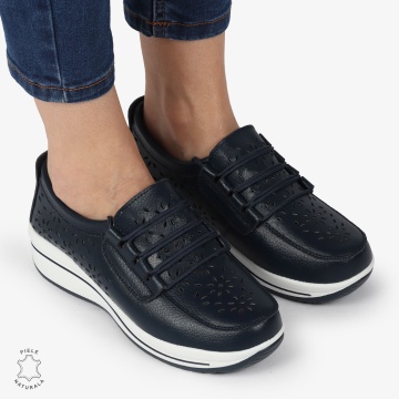 Mocasini dama din Piele Naturala Perforati CRL1364 NAVY - Img 2