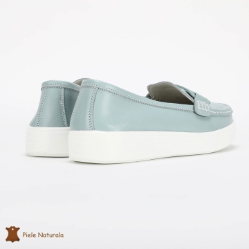 Mocasini Dama Piele Naturala cu talpa plata CRL0206 ALBASTRU - Img 3