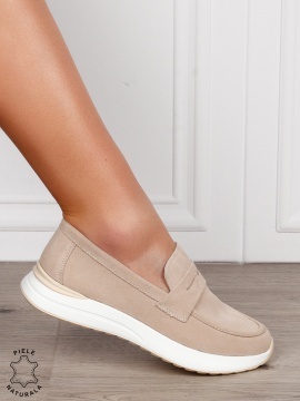 MOCASINI Dama Piele Naturala intoarsa cu design clasic CRL1598 BEJ
